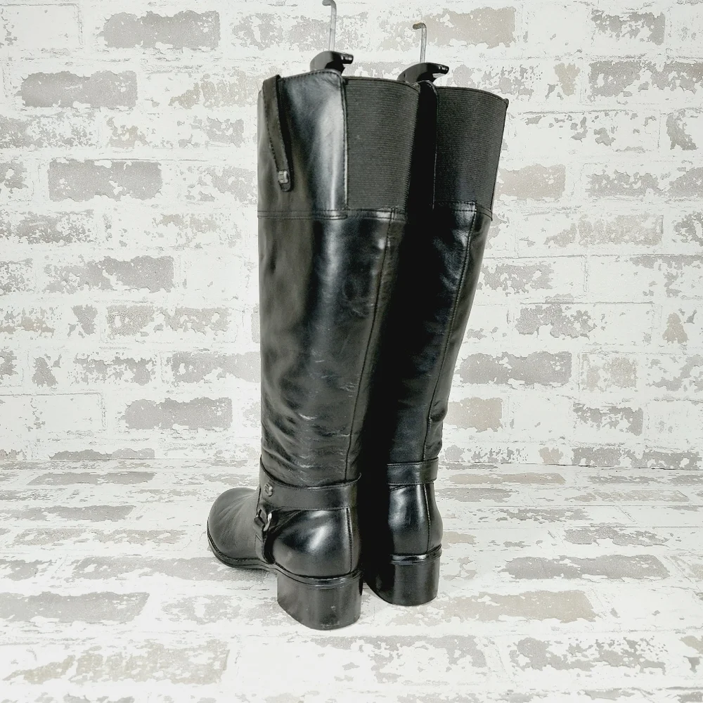 Bandolino Calliope Black Leather Side Zip Classic Riding Knee High Boots T689